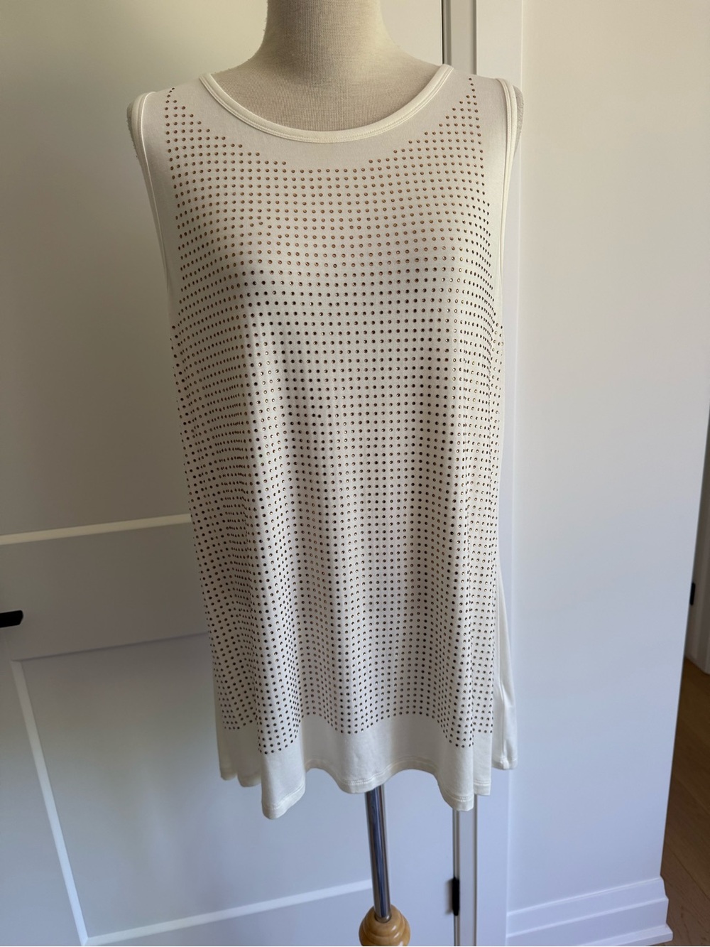 White Sleeveless with Topaz coloured crystals  Tank Top